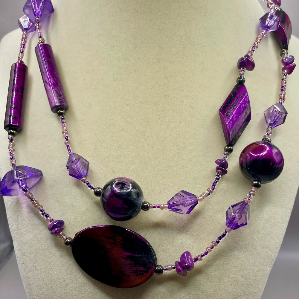 Vibrant Purple Necklace with Eclectic Bead Design. 36 inches with 2 1/2 extender